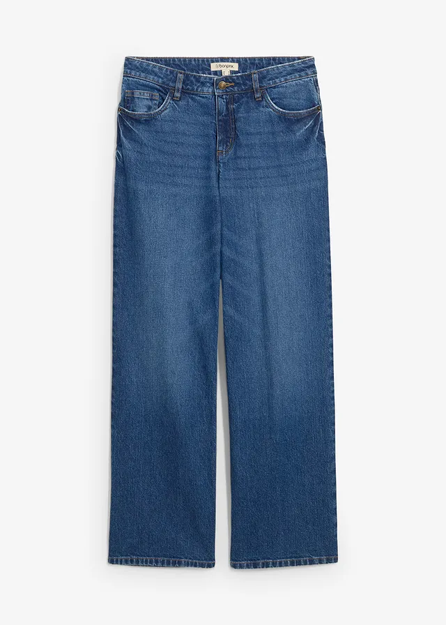 Dżinsy wide leg, mid waist, kolor: niebieski "stone used"