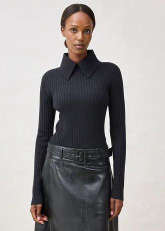 Žebrovaný svetr z merino vlny • černá • bonprix obchod