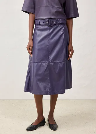 Leren rok van lamsnappa met riem (2-dlg. set), Kleur: prune