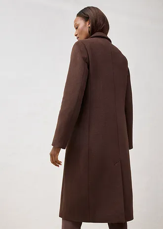 Lange blazerjas met wol, Kleur: donkerbruin
