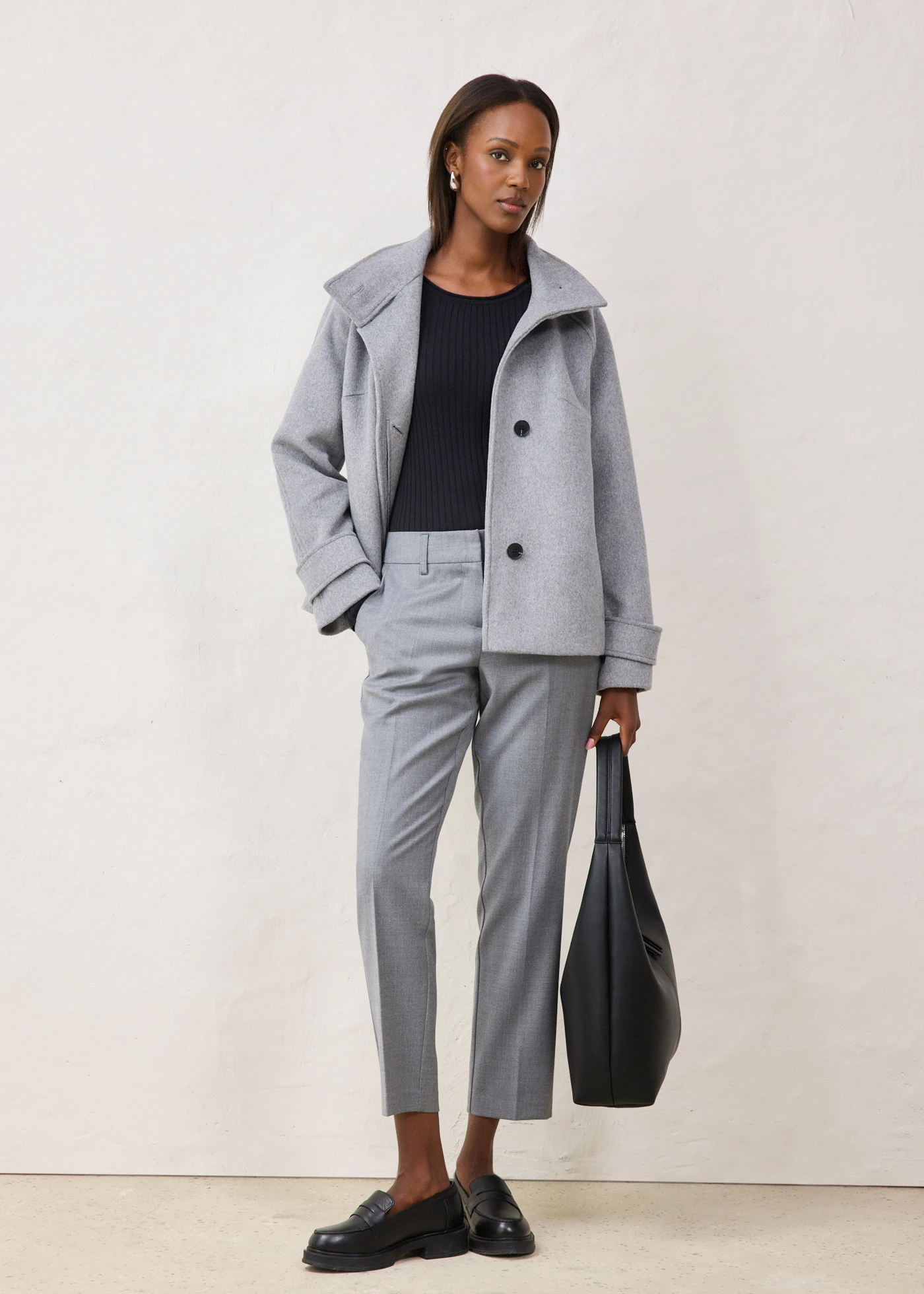 Úzké kalhoty s podílem měkké vlny • šedý melír • bonprix obchod