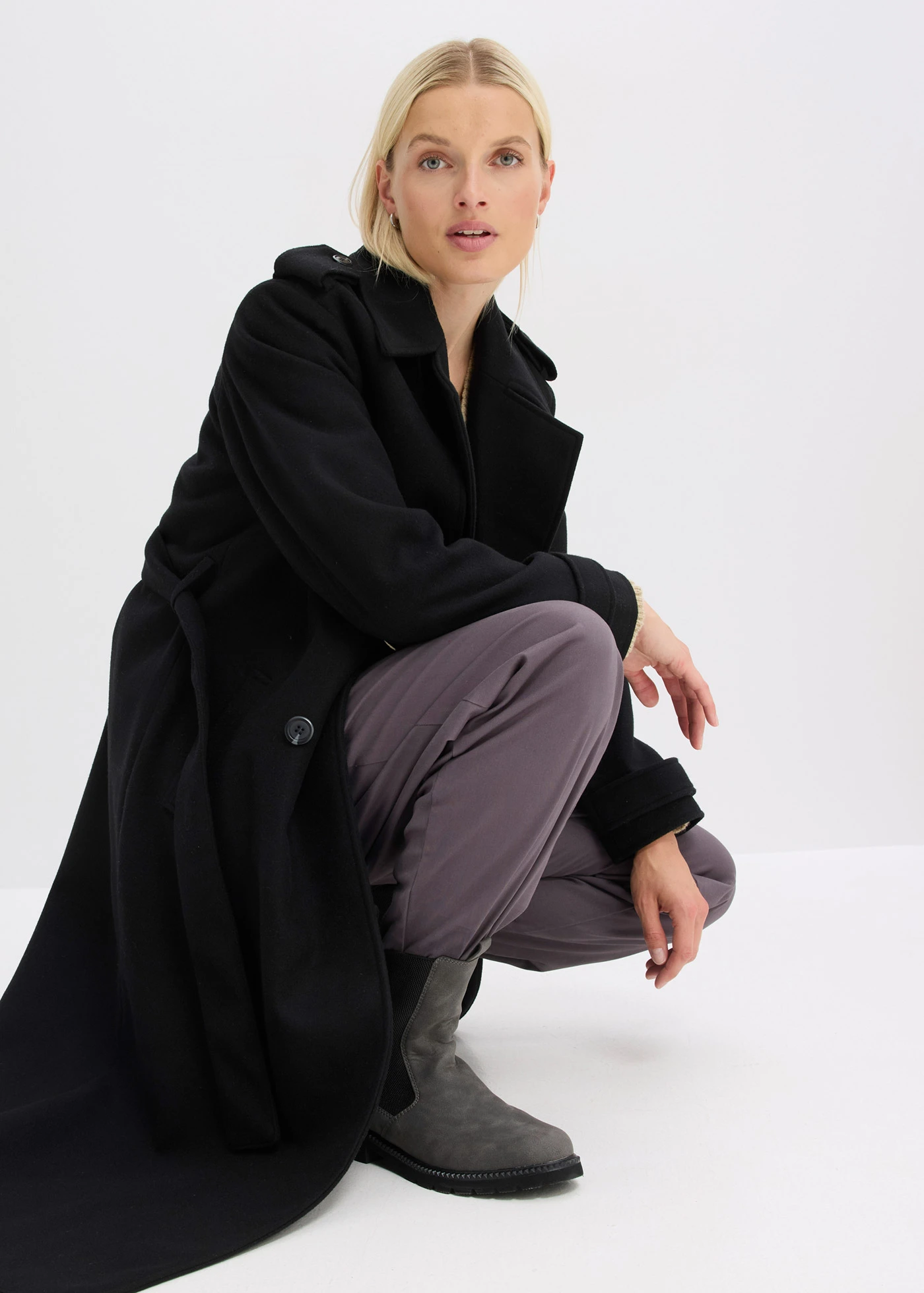 Trenčkot s vlněným vzhledem • černá • bonprix obchod