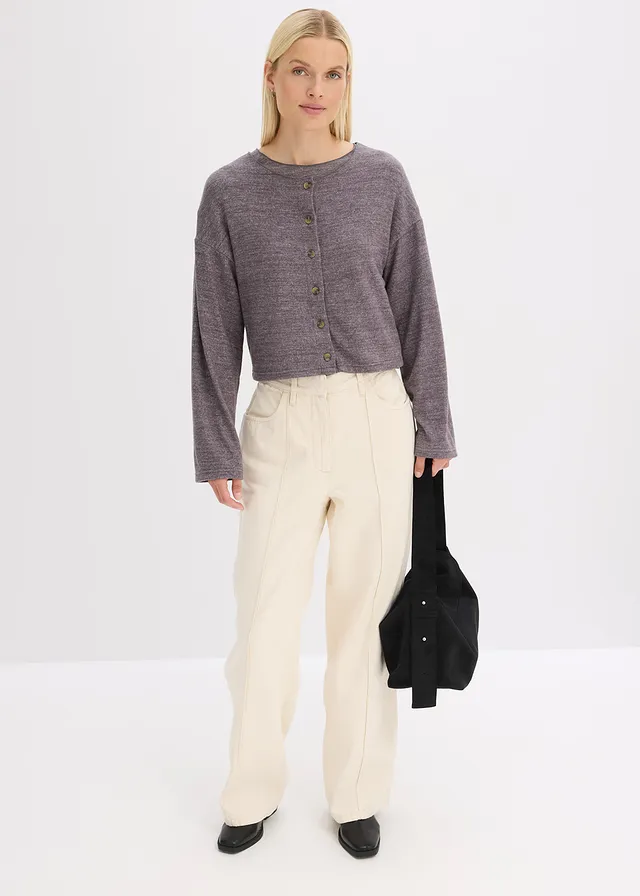 Pantalon en twill 100% coton, Couleur: beige galet délavé