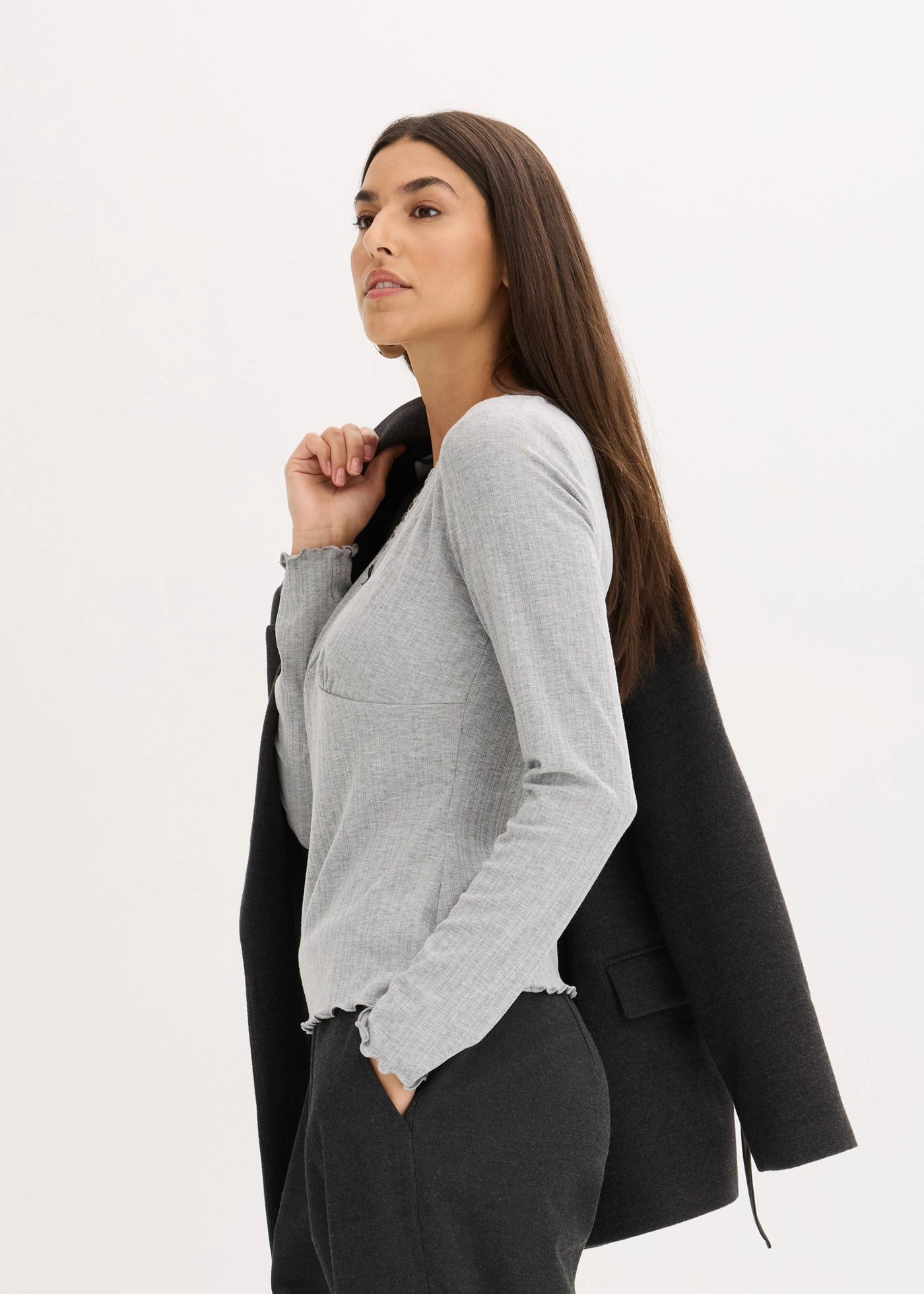 Bordás póló • világosszürke melírozott • bonprix áruház