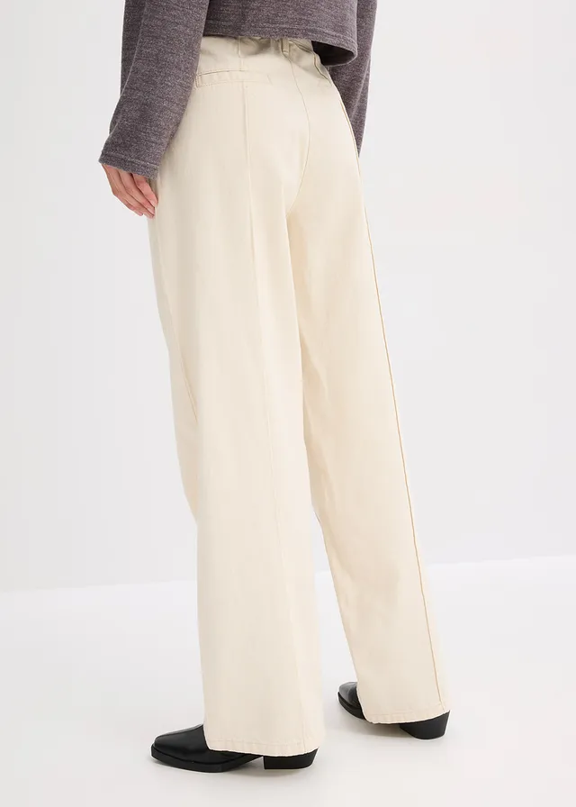 Pantalon en twill 100% coton, Couleur: beige galet délavé