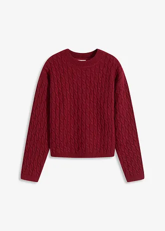Sweter ze wzorem warkoczowym, kolor: czerwony