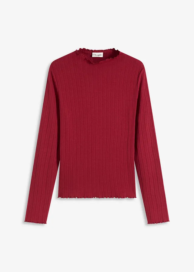 Accentuerend geribd shirt, Kleur: pruimrood