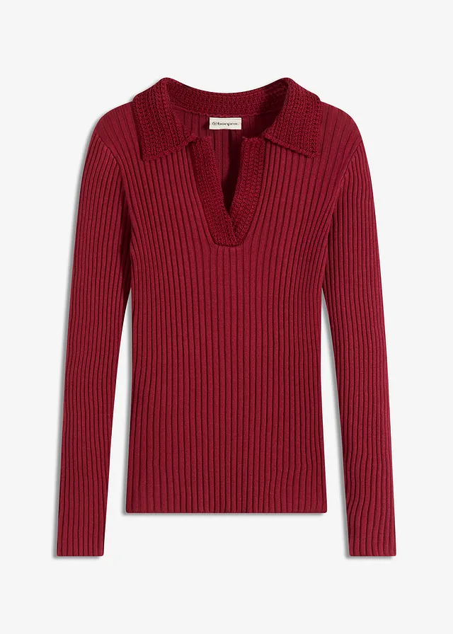 Jemne pletený pulóver s ozdobným golierom