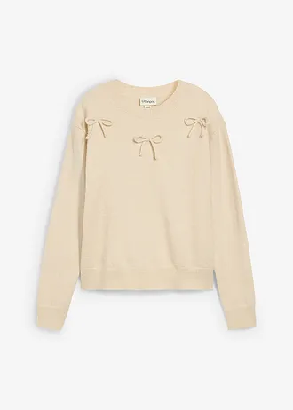 Pull avec nœuds • sable clair chiné • Boutique bonprix