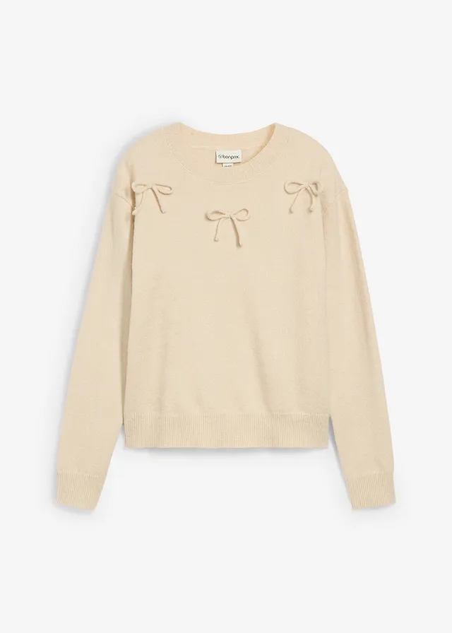 Pull avec nœuds • sable clair chiné • Boutique bonprix