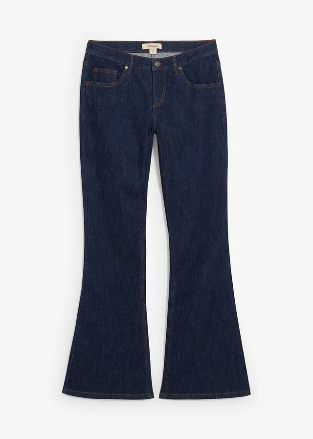 Jean flare taille mi-haute, Couleur: bleu foncé denim
