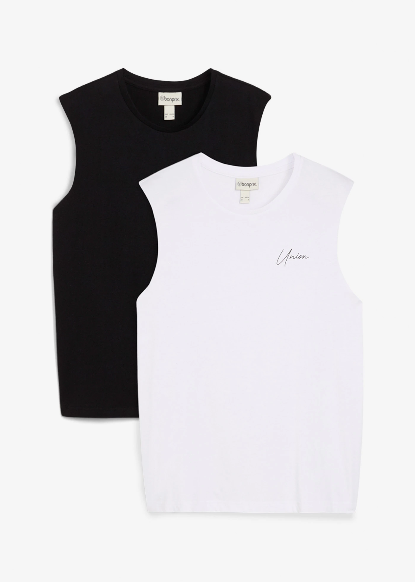 Maieu sport (set/2 buc.) din bumbac organic 100%, Loose Fit • negru+alb • magazin bonprix