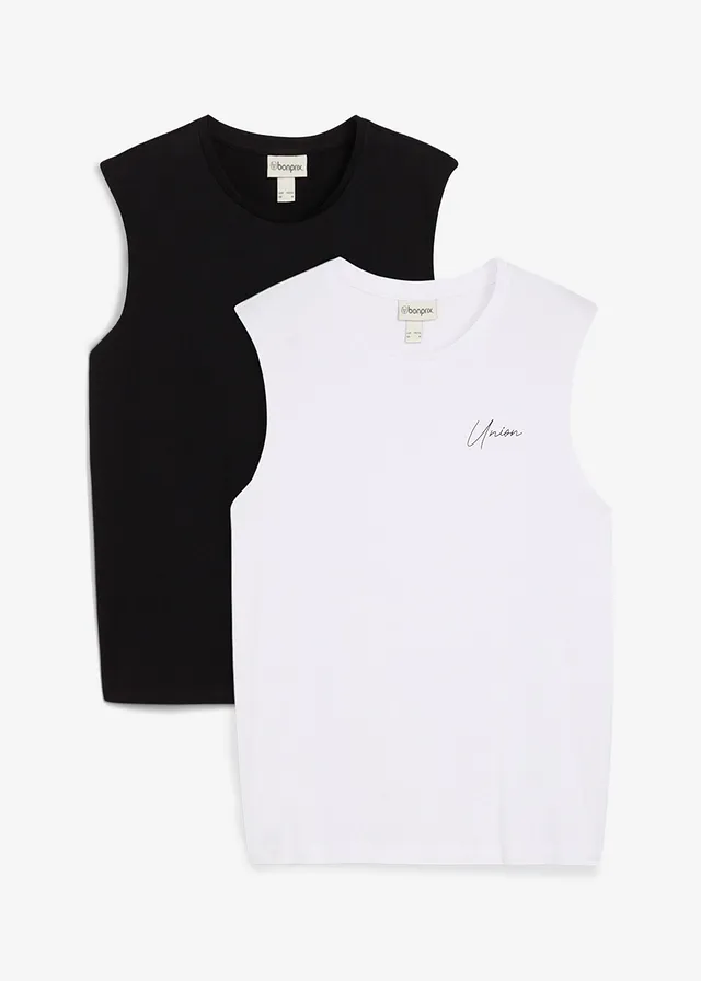 Maieu sport (set/2 buc.) din bumbac organic 100%, Loose Fit • negru+alb • magazin bonprix