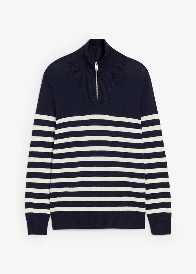 Schipperstrui in regular fit, Kleur: donkerblauw - wolwit horizontaal gestreept