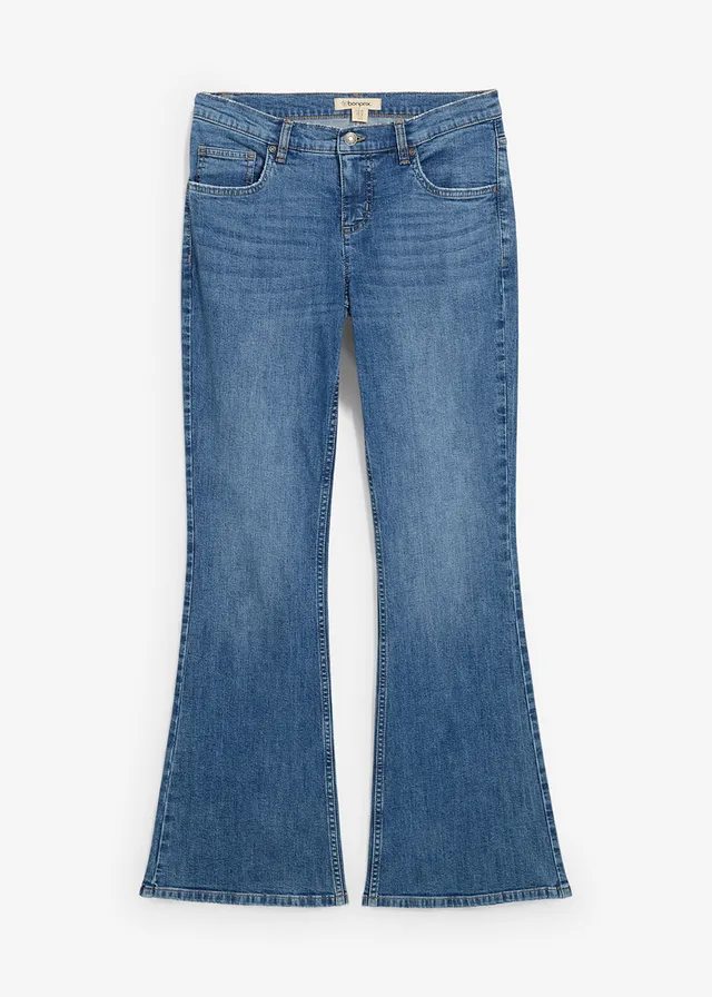 Flared jeans mid waist, Kleur: middenblauw denim used