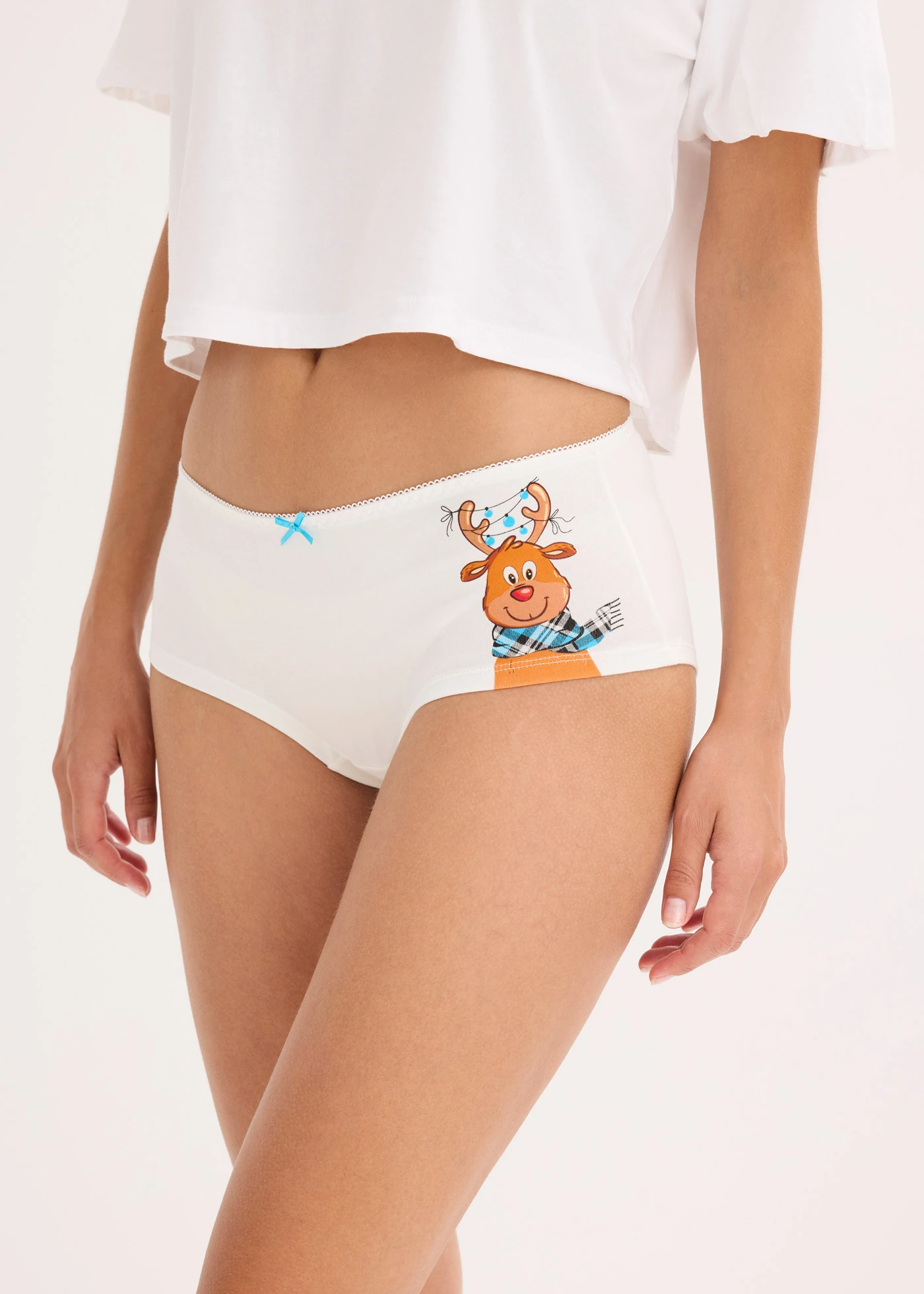 Maxikalhotky s bavlnou (4 ks v balení) • ecru s potiskem + modrá kostka • bonprix obchod