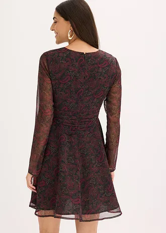 Mini jurk, Kleur: zwart-wijnrood-donkerolijfgroen-rododendronrood