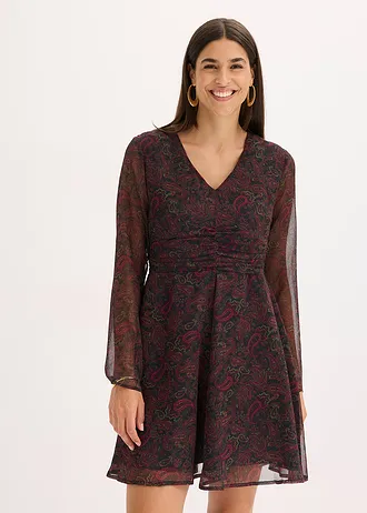 Mini jurk, Kleur: zwart-wijnrood-donkerolijfgroen-rododendronrood