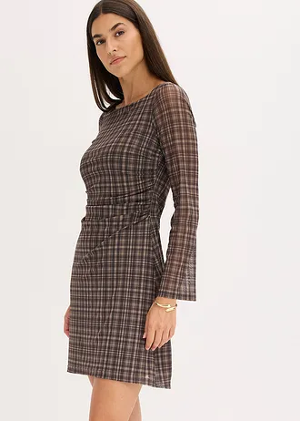 Žerzejové šaty, barva: khaki kostkované