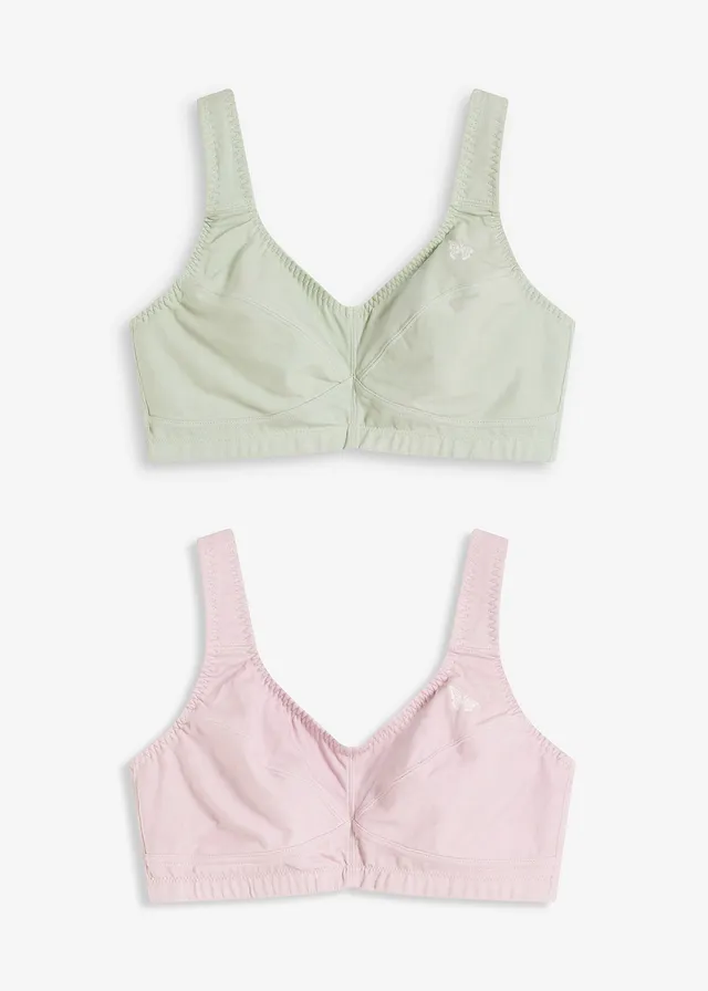 Sutien fără armătură cu bumbac organic (set/2 buc.) • roz mat + verde-prund • magazin bonprix