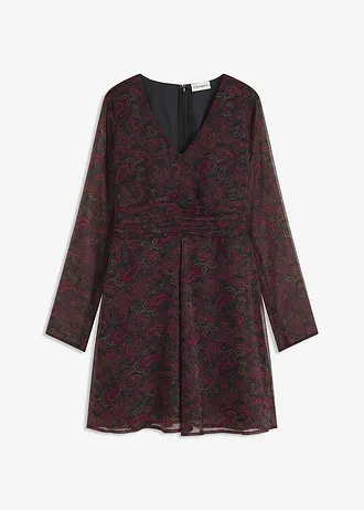 Mini jurk, Kleur: zwart-wijnrood-donkerolijfgroen-rododendronrood