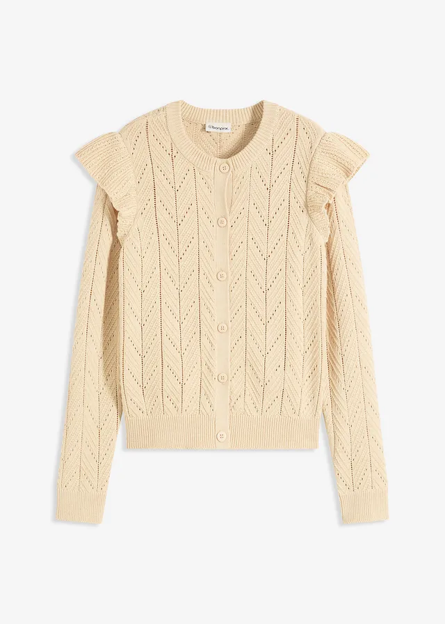 Jachetă tricotată din bumbac, cu model ajurat