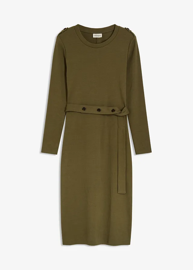 Midi šaty z elastické bavlněné směsi • tmavě olivová • bonprix obchod