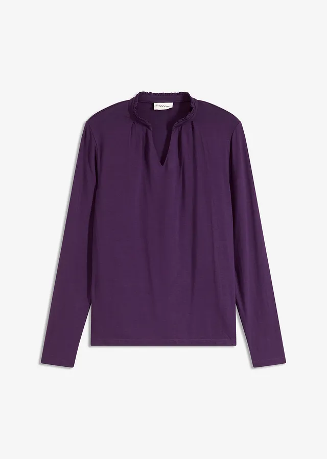 Shirt met opstaande kraag, Kleur: donkerpaars