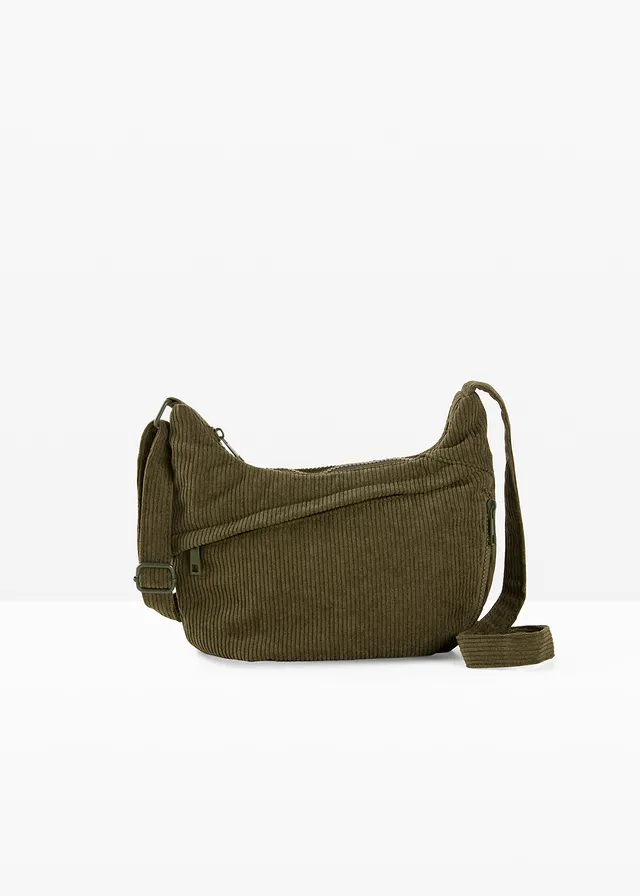Schoudertas van corduroy, Kleur: donkerolijfgroen