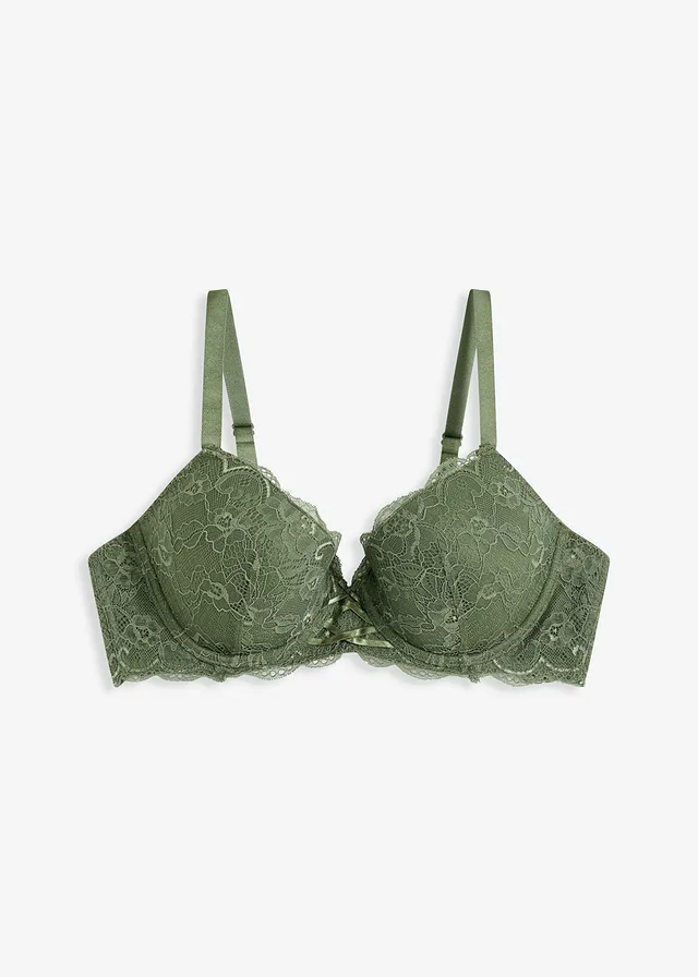 Soutien-gorge à coques et dentelle, Couleur: kaki foncé