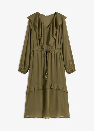 Midi jurk, Kleur: donkerolijfgroen