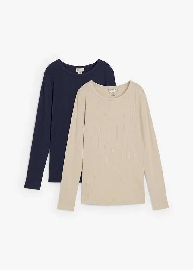 Bluză pentru gravide din tricot ripsat din bumbac 100% (set/ 2 buc.)