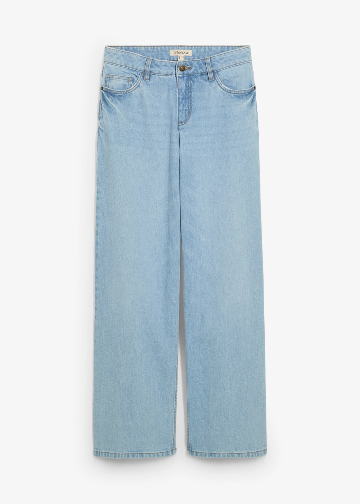 Dżinsy wide leg, mid waist • lodowy niebieski denim "used" • sklep bonprix