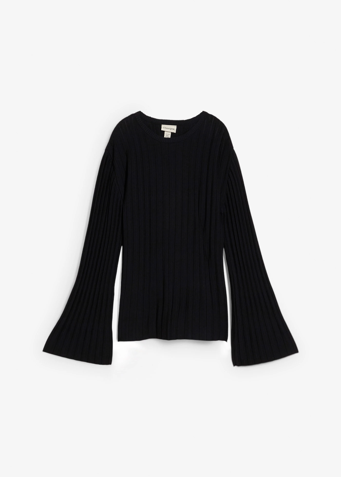 Pull plissé en fine maille en viscose mélangée • noir • Boutique bonprix