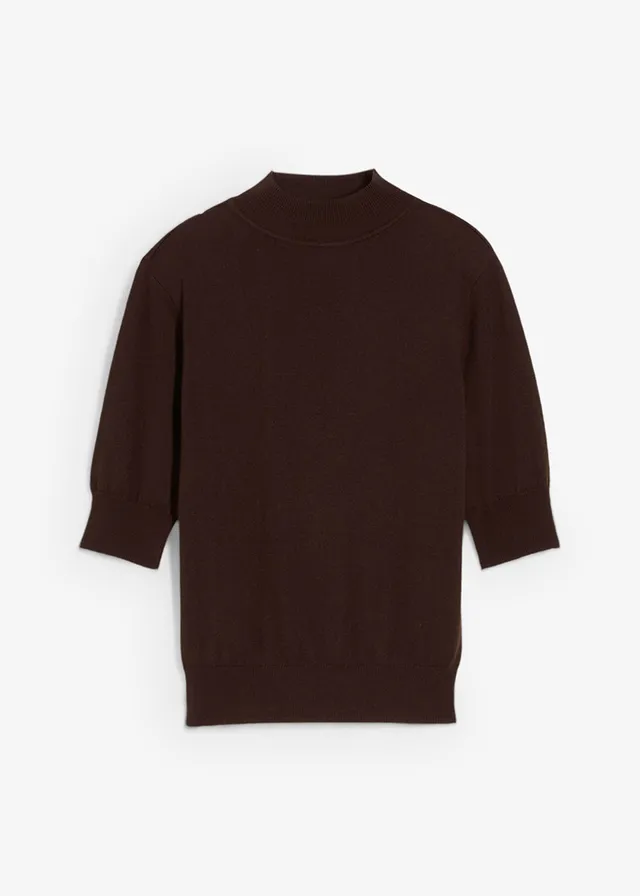 Pull doux à col roulé en laine mélangée, Couleur: marron foncé