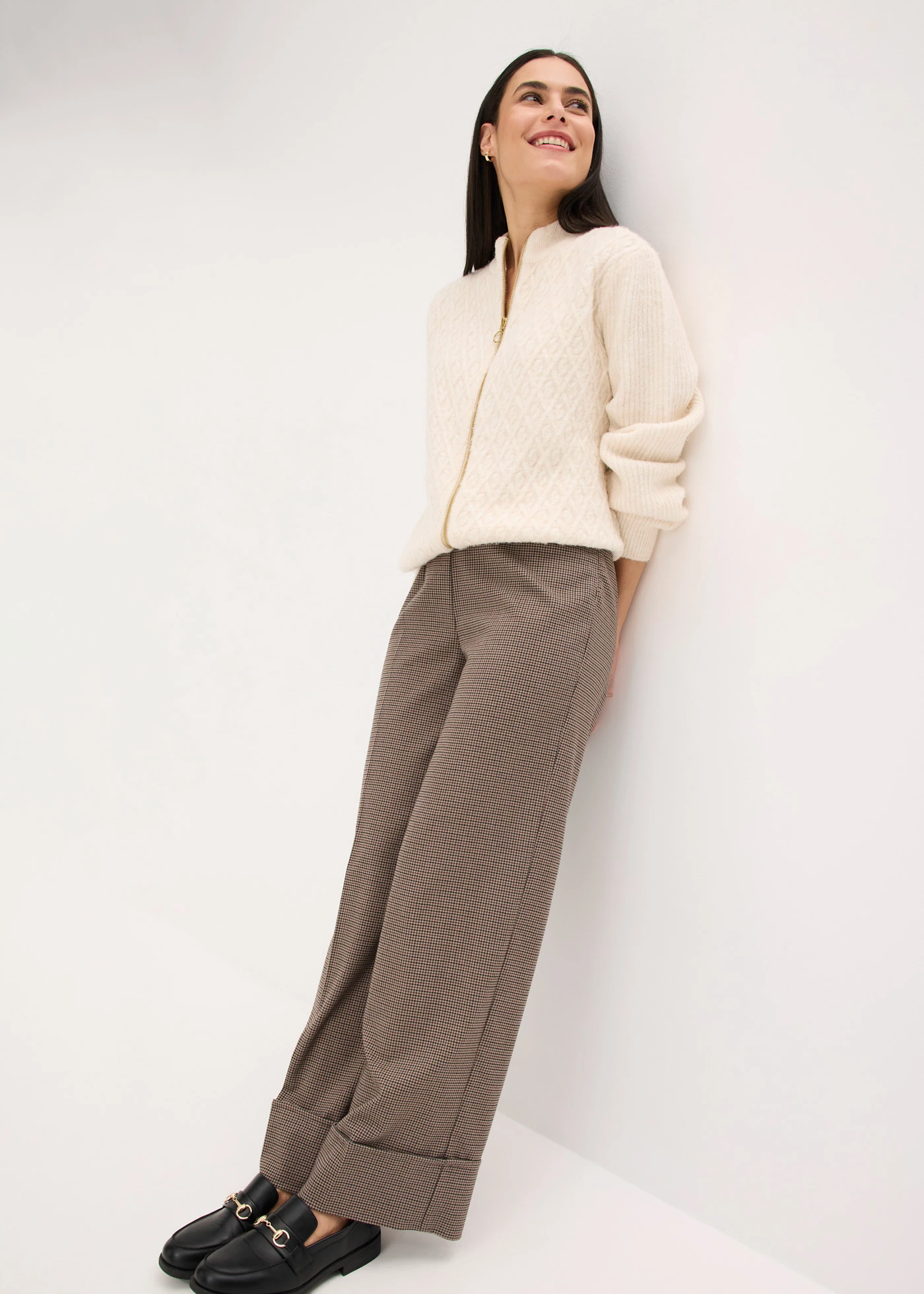 Kostkované kalhoty bez zapínání • hnědošedo-tmavě hnědá kostkovaná • bonprix obchod