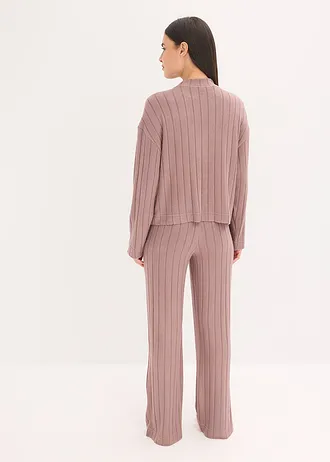 Oversized huispak van zacht ribmateriaal, Kleur: mat bruin