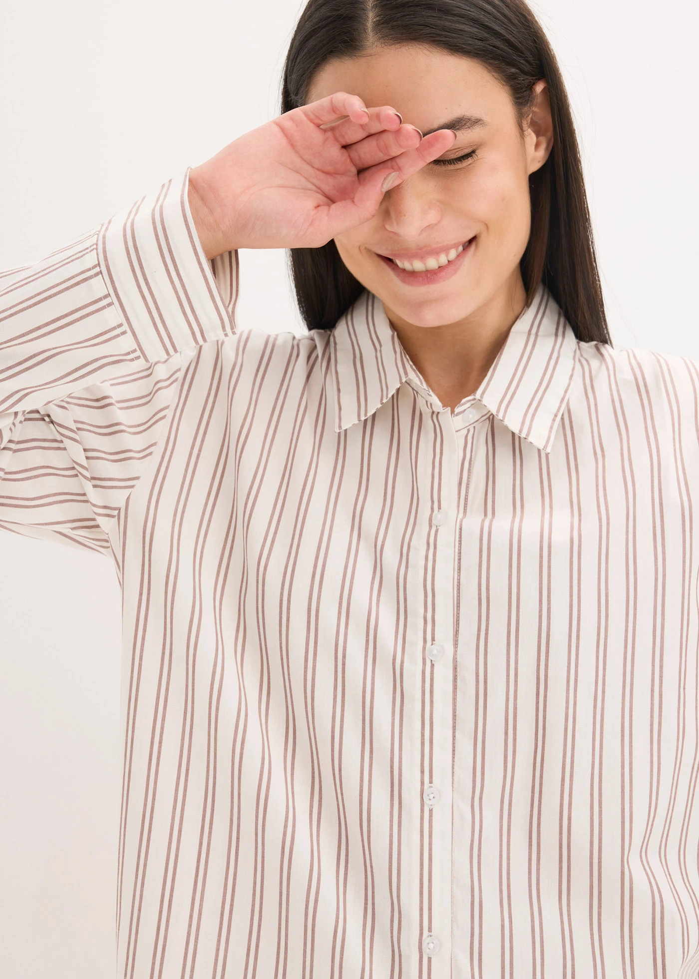 Domácí volnočasová souprava z tkané bavlny, oversize • přírodno-matně hnědá s proužky • bonprix obchod