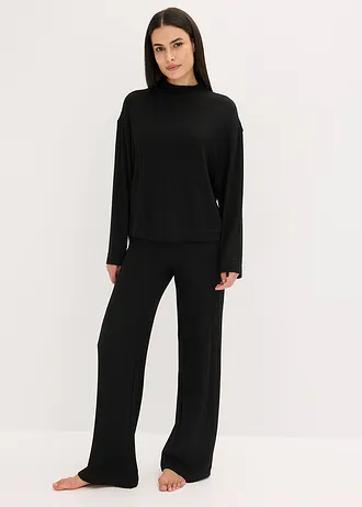 Oversized huispak van zacht ribmateriaal, Kleur: zwart