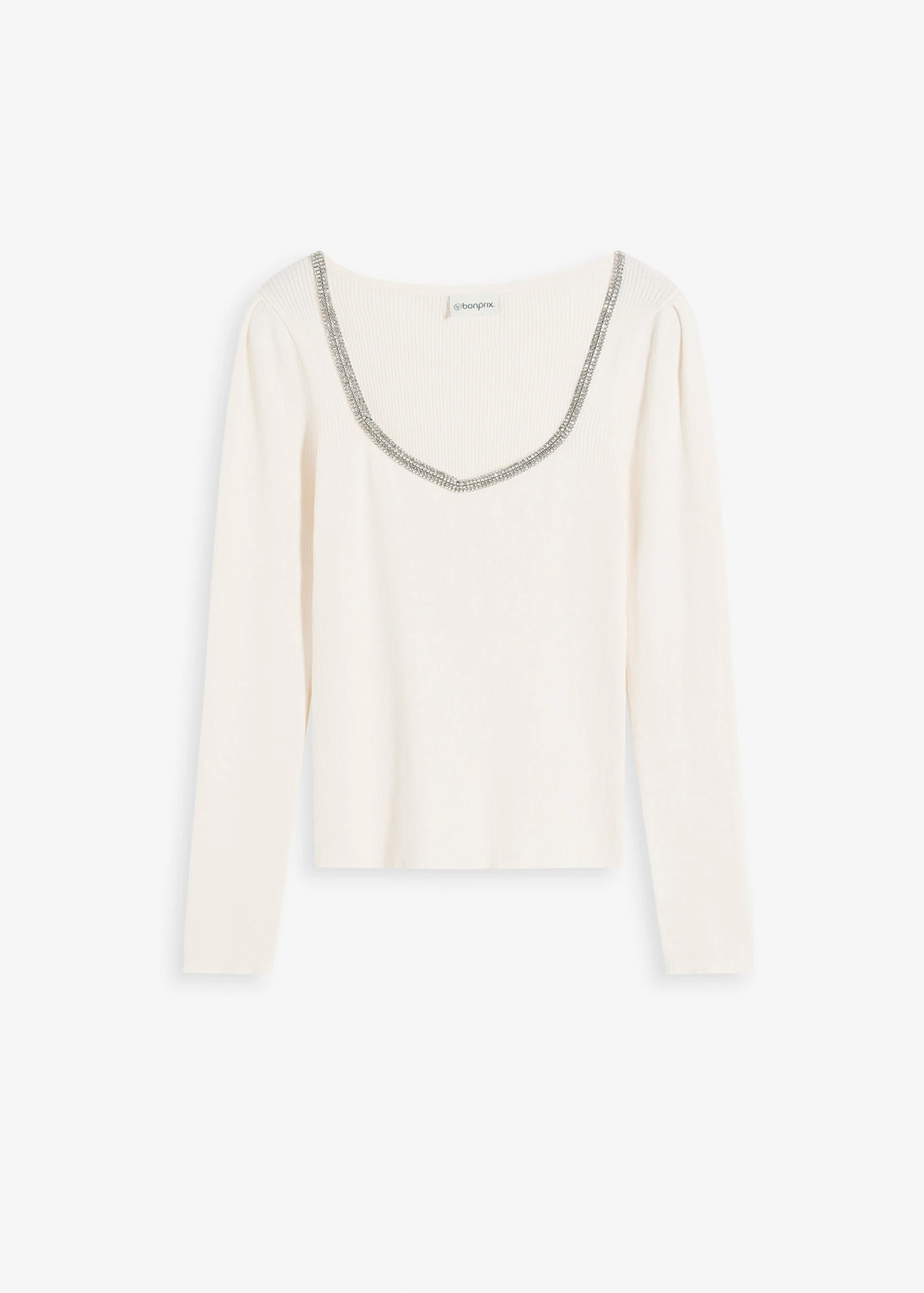 Svetr z jemného úpletu, s ozdobným detailem • přírodní bílá • bonprix obchod