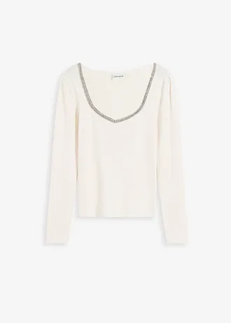 Svetr z jemného úpletu, s ozdobným detailem • přírodní bílá • bonprix obchod