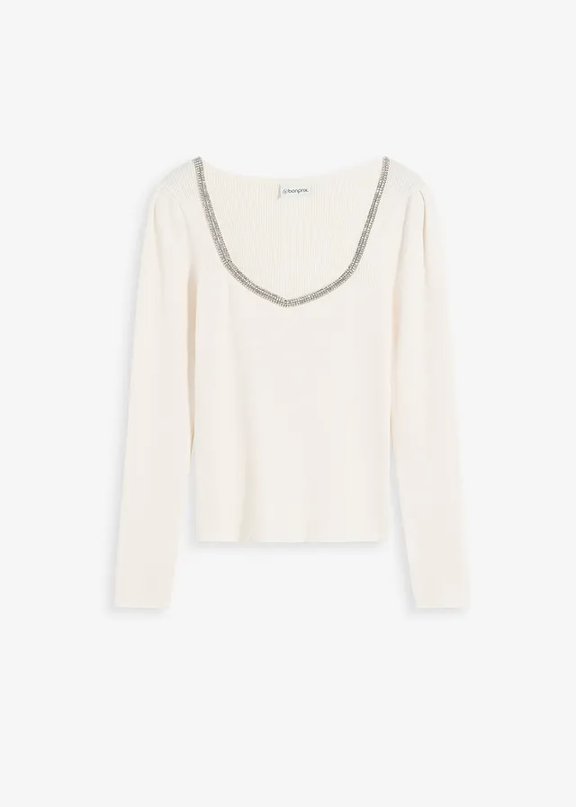 Svetr z jemného úpletu, s ozdobným detailem • přírodní bílá • bonprix obchod