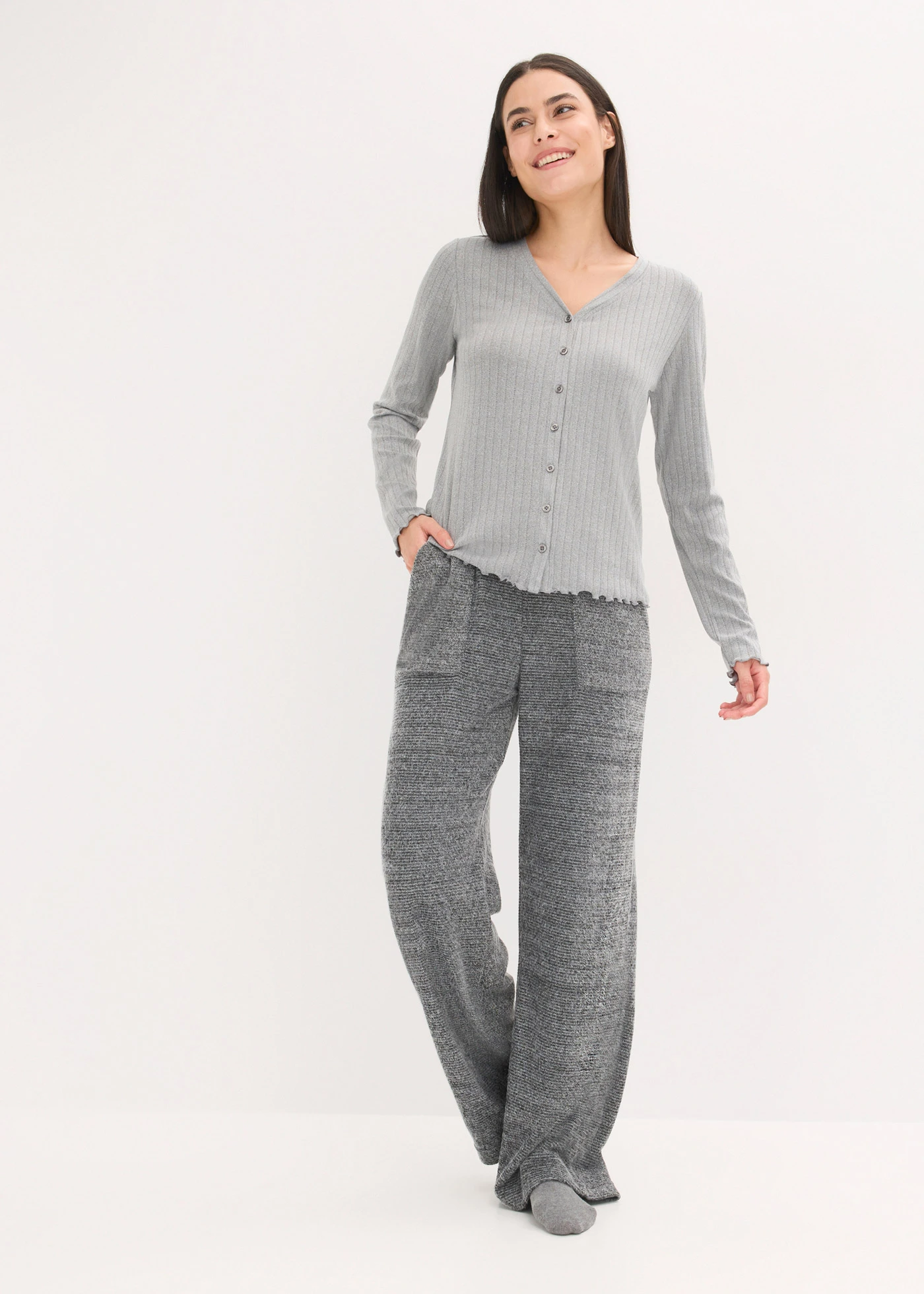 Volnočasové kalhoty z hebké žinylky • šedý melír melír • bonprix obchod