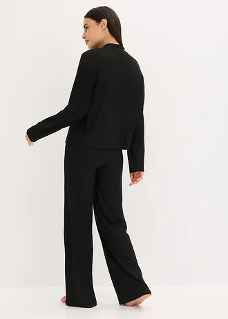 Oversized huispak van zacht ribmateriaal, Kleur: zwart