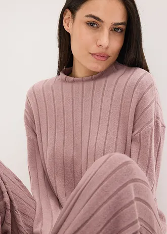 Domácí souprava z měkkého žebrovaného materiálu, oversize • matně hnědá • bonprix obchod