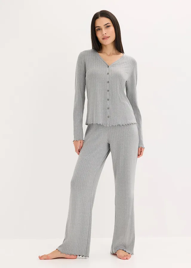 Tenue d’intérieur en jersey pointelle, Couleur: gris chiné