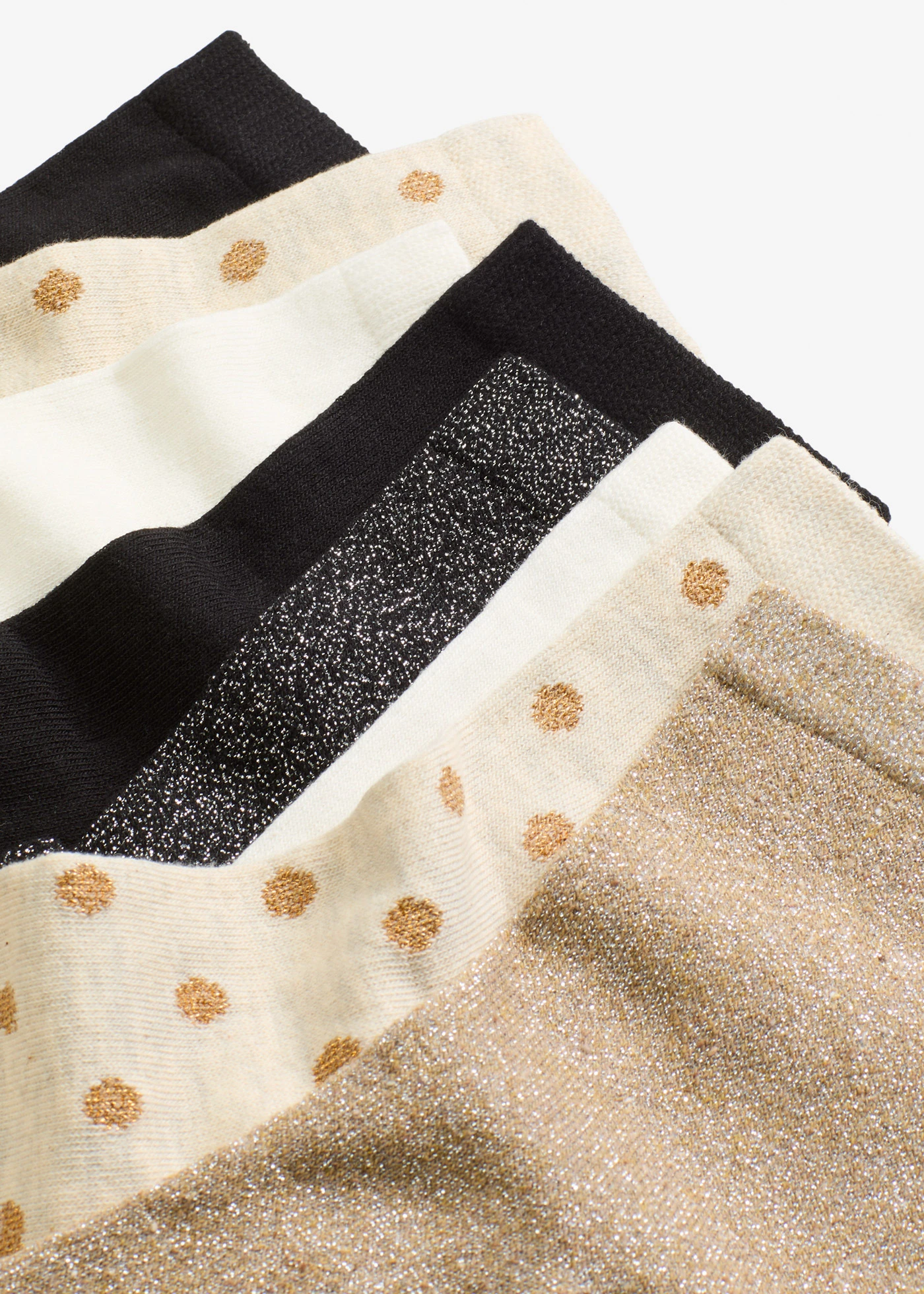 Lot de 8 paires de chaussettes courtes avec lurex • noir + écru + doré + beige clair chiné • Boutique bonprix