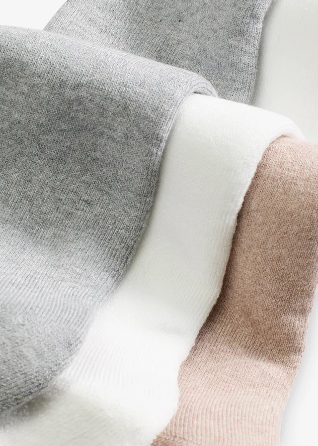 Lot de 3 paires de chaussettes hautes thermiques avec intérieur éponge doux, Couleur: écru + gris clair chiné + beige chiné