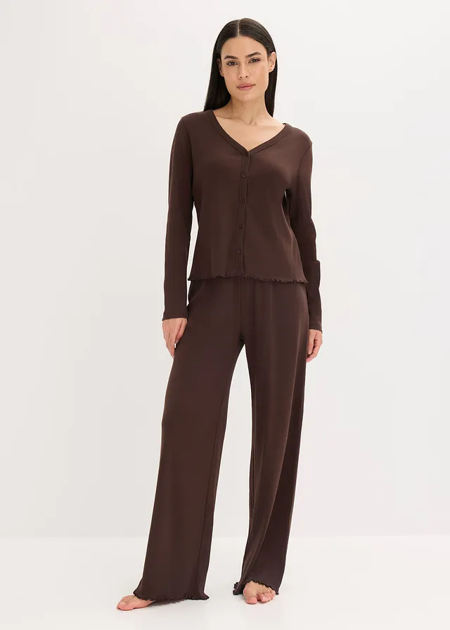 Geribde pyjama met knoopsluiting • donkerbruin • product-page.page-title-suffix
