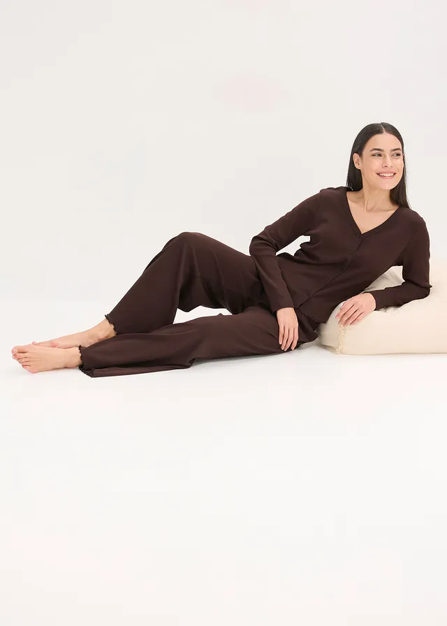 Geribde pyjama met knoopsluiting • donkerbruin • product-page.page-title-suffix